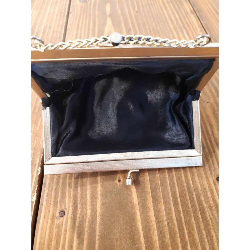 Vintage Gold Chain Beaded Black Purse With Detailed Trim Clasp Adjustable - Picture 7 of 11